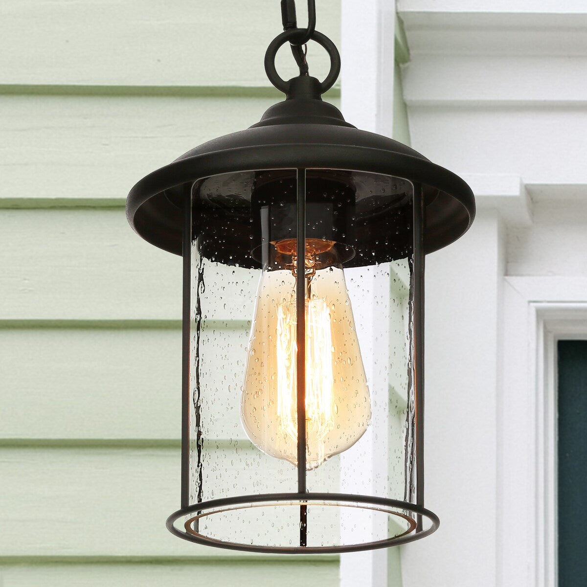 Modern Farmhouse Outdoor Patio Pendants Black Seeded Glass Shade Ceiling Light - Textured Black - D 6.5"x H 10.5"