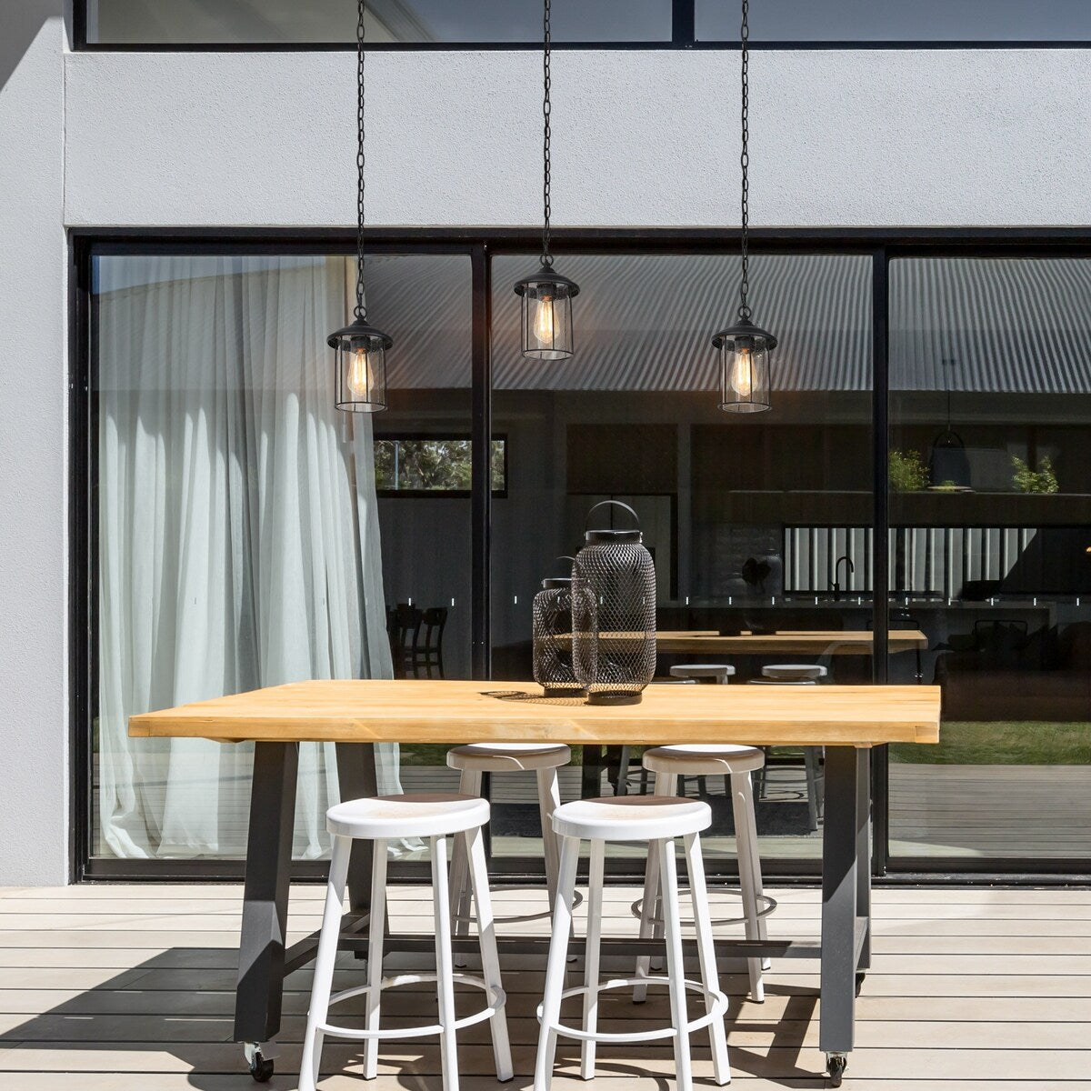 Modern Farmhouse Outdoor Patio Pendants Black Seeded Glass Shade Ceiling Light - Textured Black - D 6.5"x H 10.5"