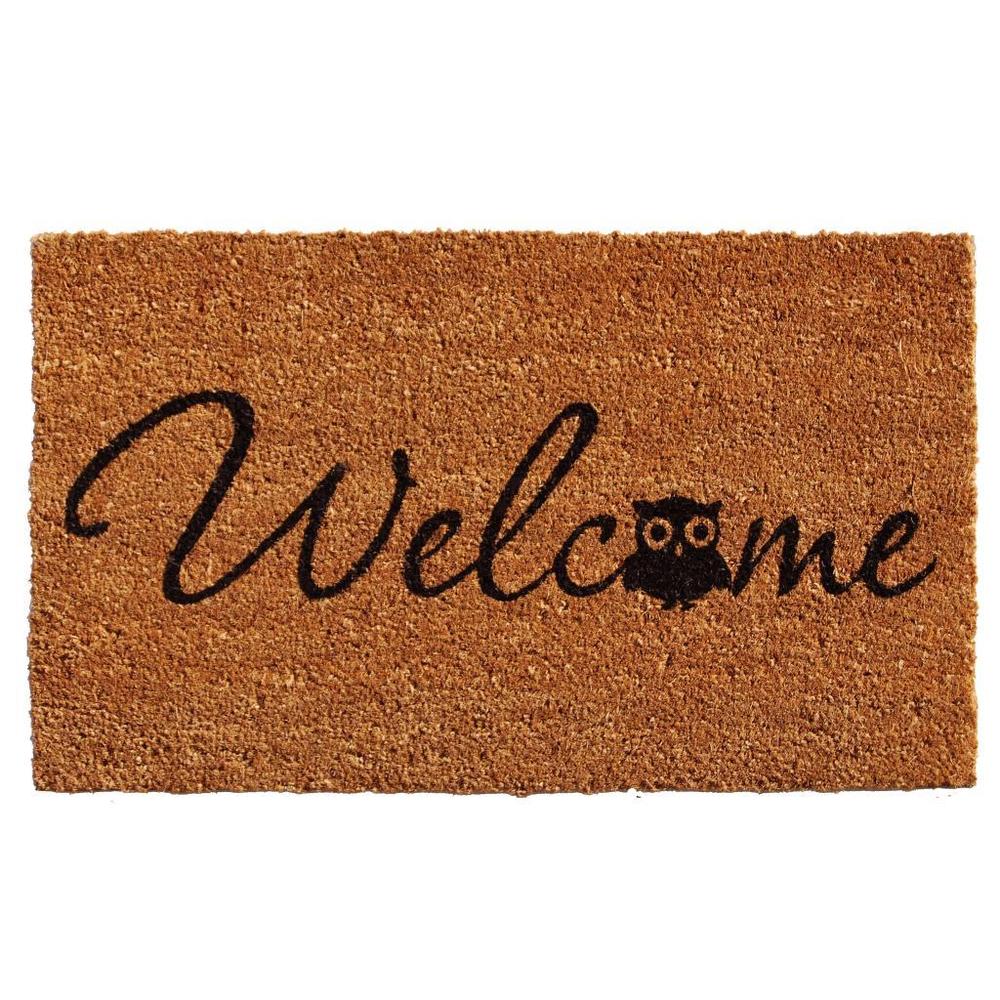 Barn Owl Welcome Coir with Vinyl Backing Doormat (1'5 x 2'5)