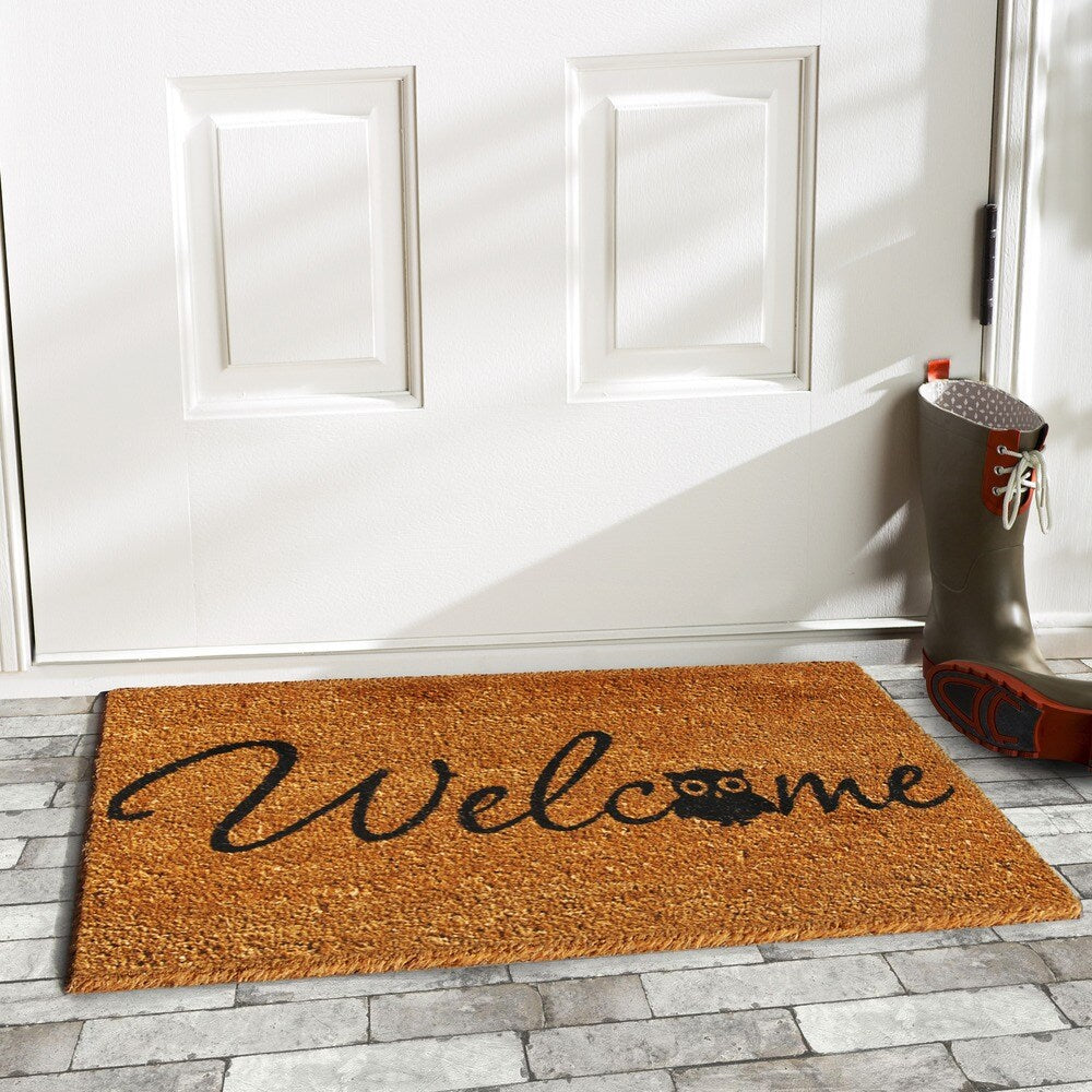 Barn Owl Welcome Coir with Vinyl Backing Doormat (1'5 x 2'5)