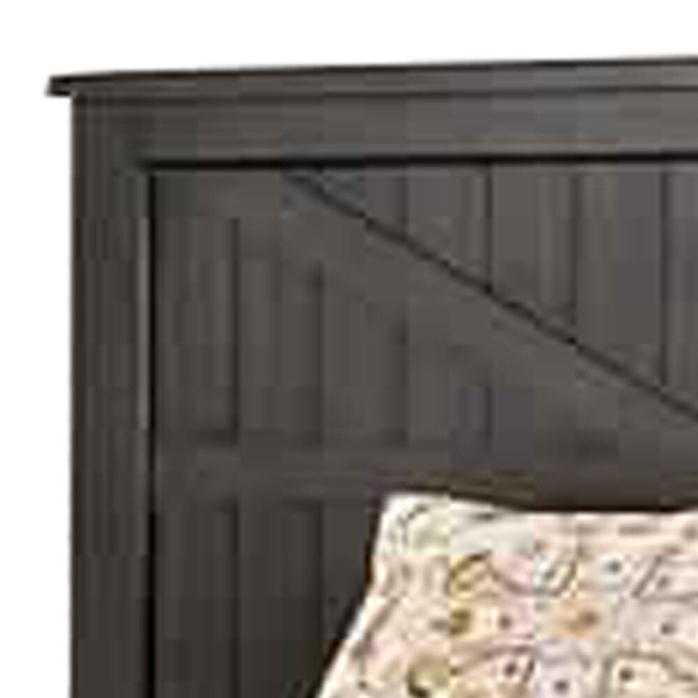 Barn Style California King Size Bed with Plank Panel Headboard, Brown