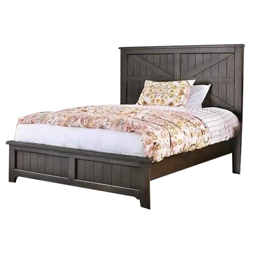 Barn Style California King Size Bed with Plank Panel Headboard, Brown
