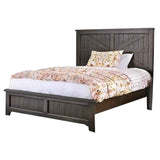 Barn Style California King Size Bed with Plank Panel Headboard, Brown