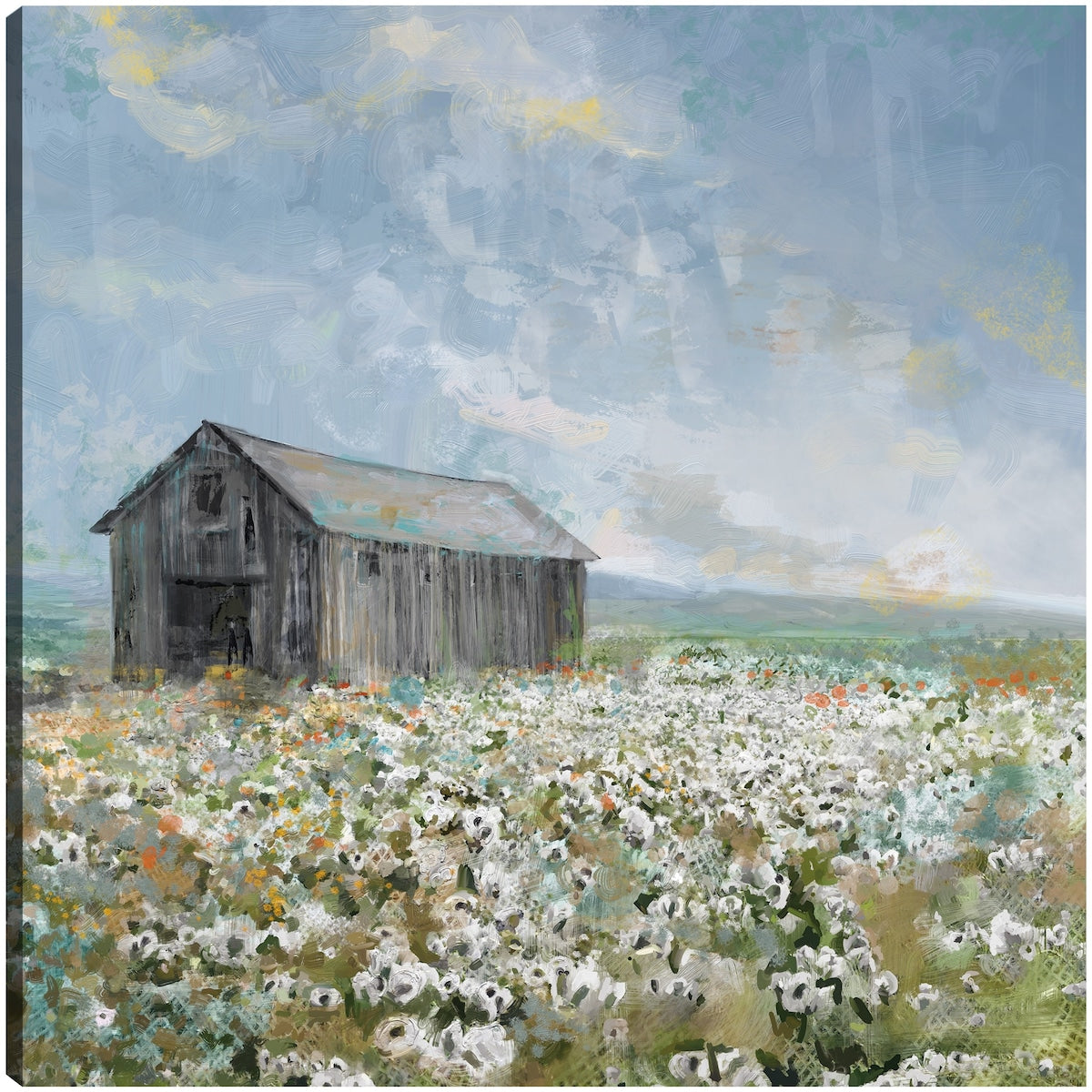 Barn with White Poppies By Studio Arts Canvas Art Print