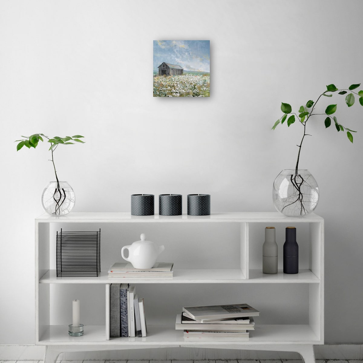 Barn with White Poppies By Studio Arts Canvas Art Print