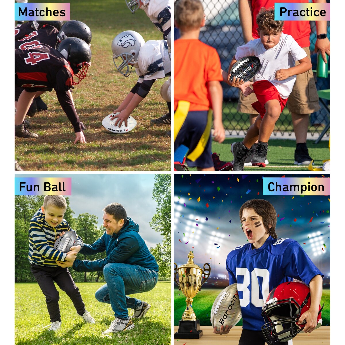 Barocity Black, White, Silver, & Gold Footballs for Kids Junior Size 6