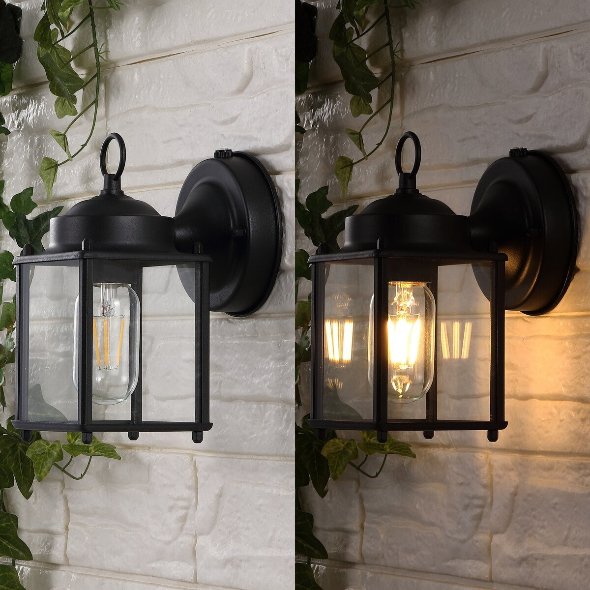 Barrie 4.25" 1-Light Farmhouse Industrial Iron/Glass Outdoor LED Sconce, Black/Clear (Set of 2) by JONATHAN Y