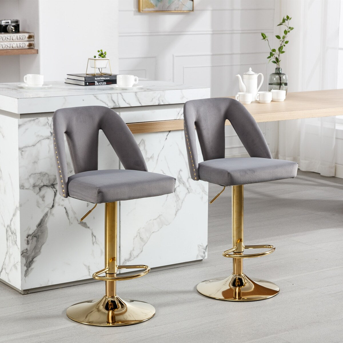 Barstools Adjusatble Seat Height, Modern Bar Stool with Nailheads for Home Pub and Kitchen Island,Set of 2