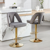 Barstools Adjusatble Seat Height, Modern Bar Stool with Nailheads for Home Pub and Kitchen Island,Set of 2