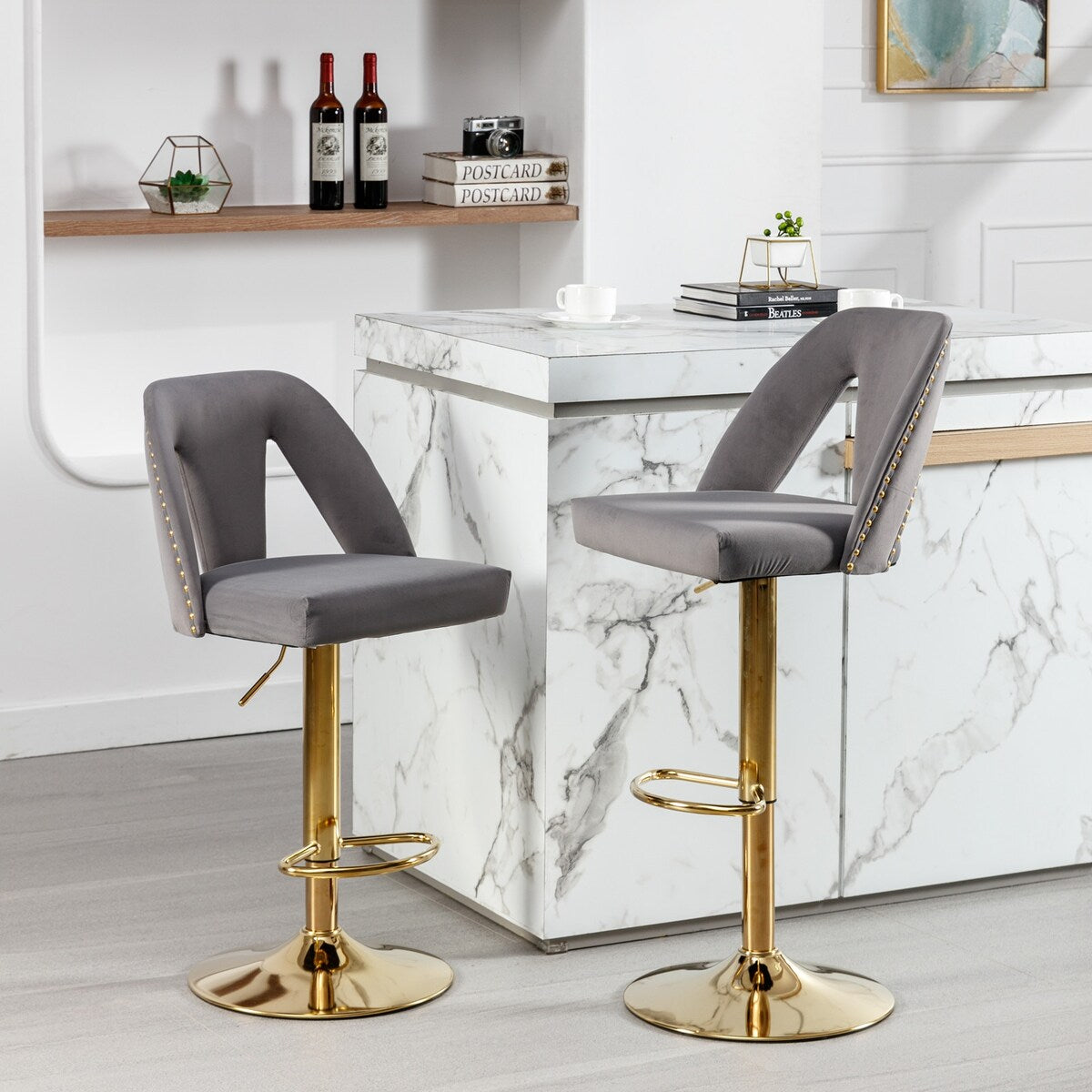 Barstools Adjusatble Seat Height, Modern Bar Stool with Nailheads for Home Pub and Kitchen Island,Set of 2