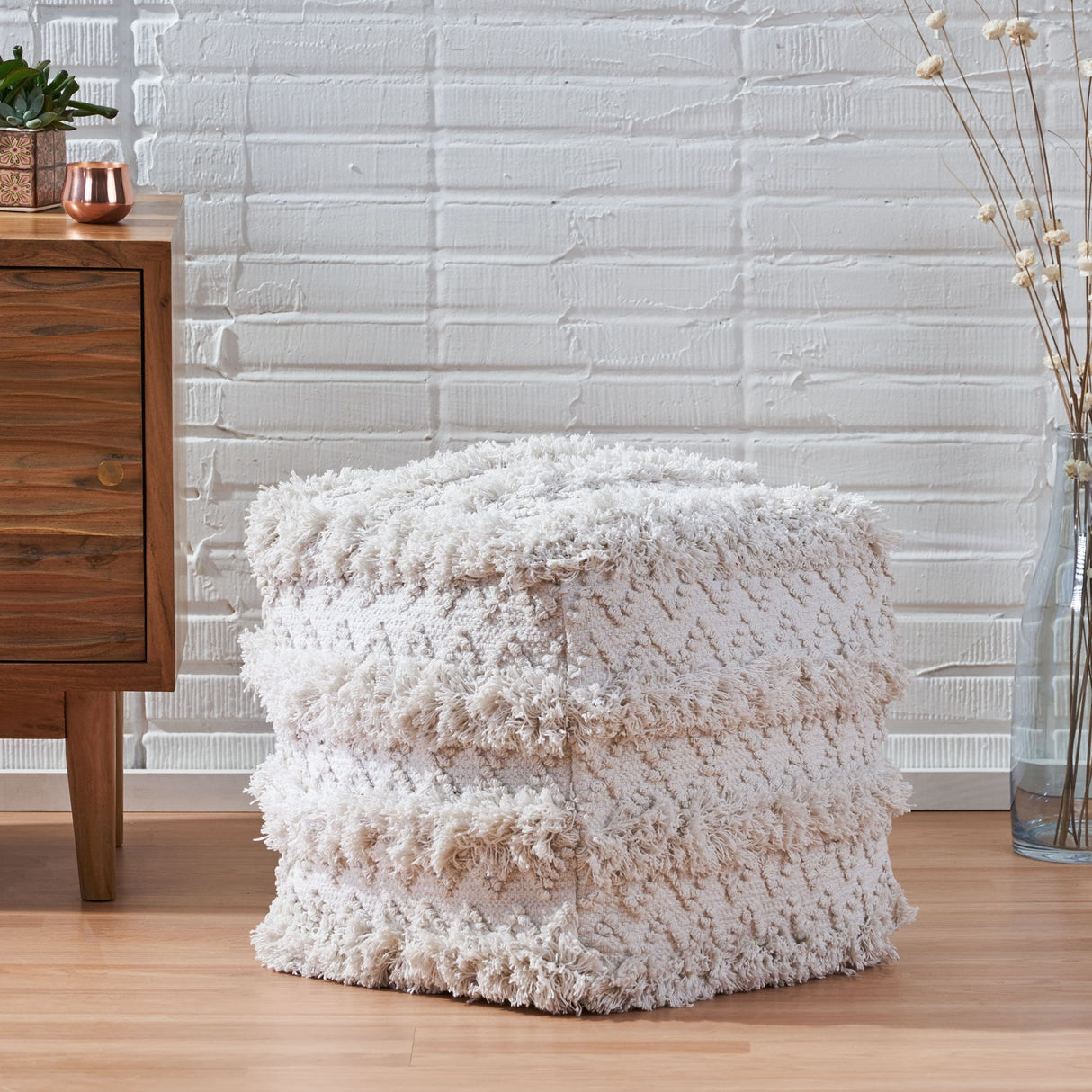 Bartes Boho Fabric Cube Pouf by Christopher Knight Home