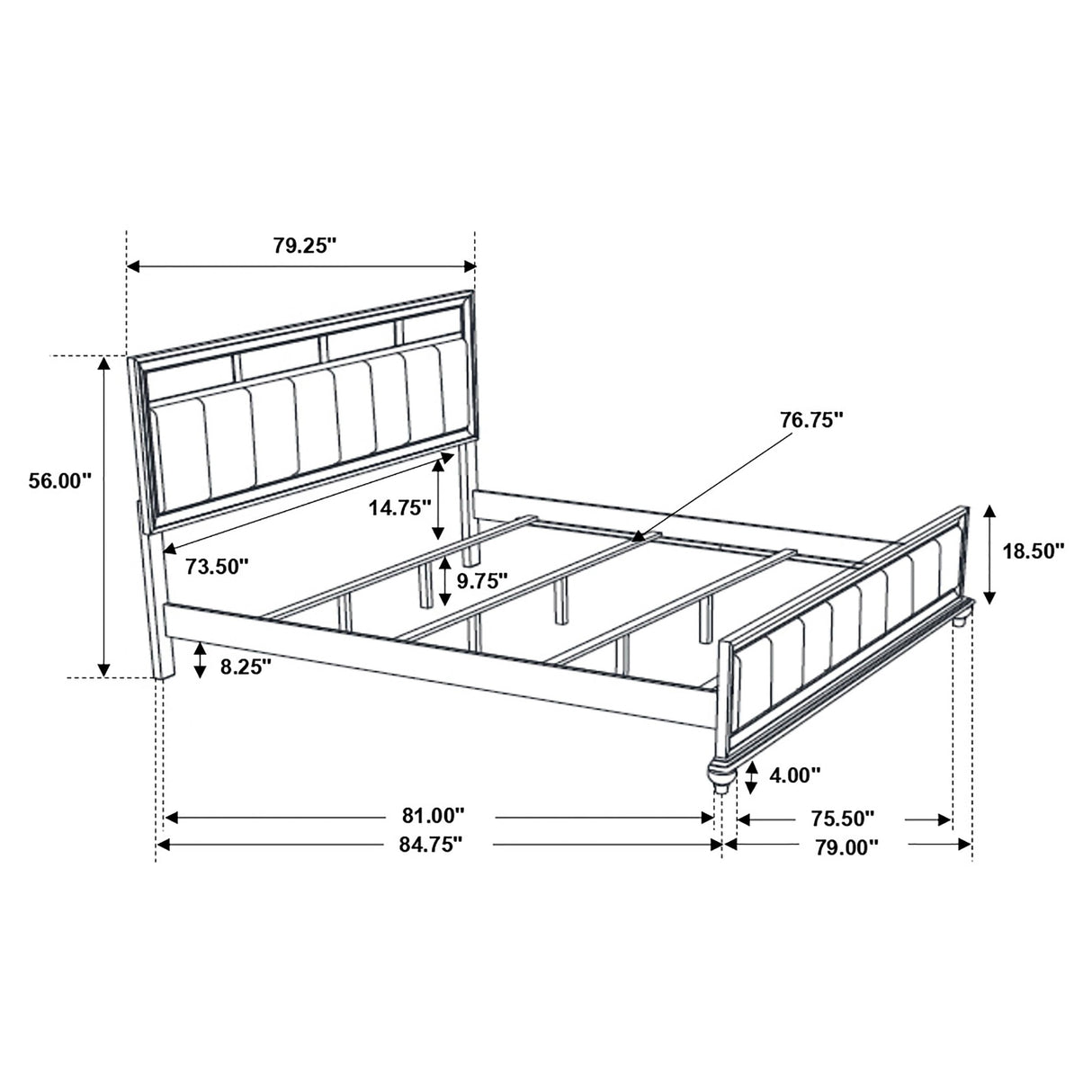 Barzini Modern Classic Wood Panel Bed with Upholstered Headboard