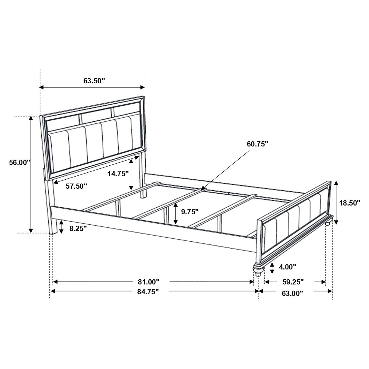 Barzini Modern Classic Wood Panel Bed with Upholstered Headboard