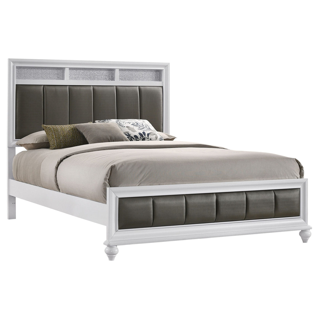 Barzini Modern Classic Wood Panel Bed with Upholstered Headboard