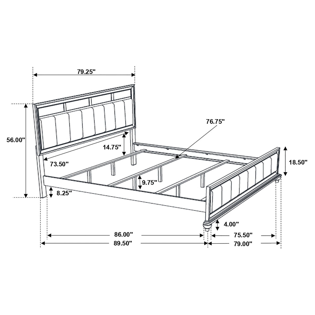 Barzini Modern Classic Wood Panel Bed with Upholstered Headboard
