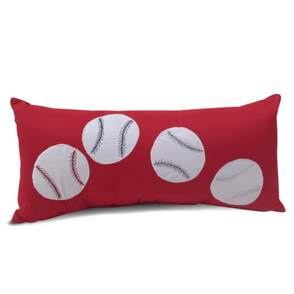 Baseball Red Applique Embroidered Lumbar Decorative Throw Pillow