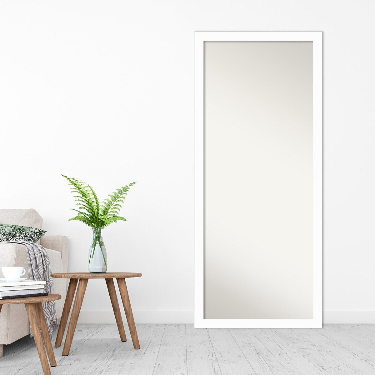 Basic Narrow Non-Beveled Wood Framed Full-Length Floor Leaner Mirror - Glass Size 24x60