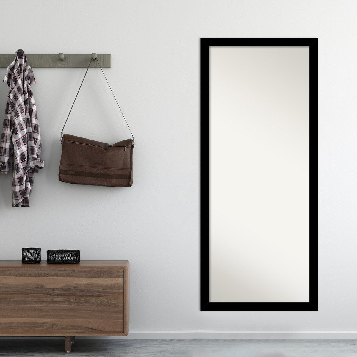 Basic Narrow Non-Beveled Wood Framed Full-Length Floor Leaner Mirror - Glass Size 24x60