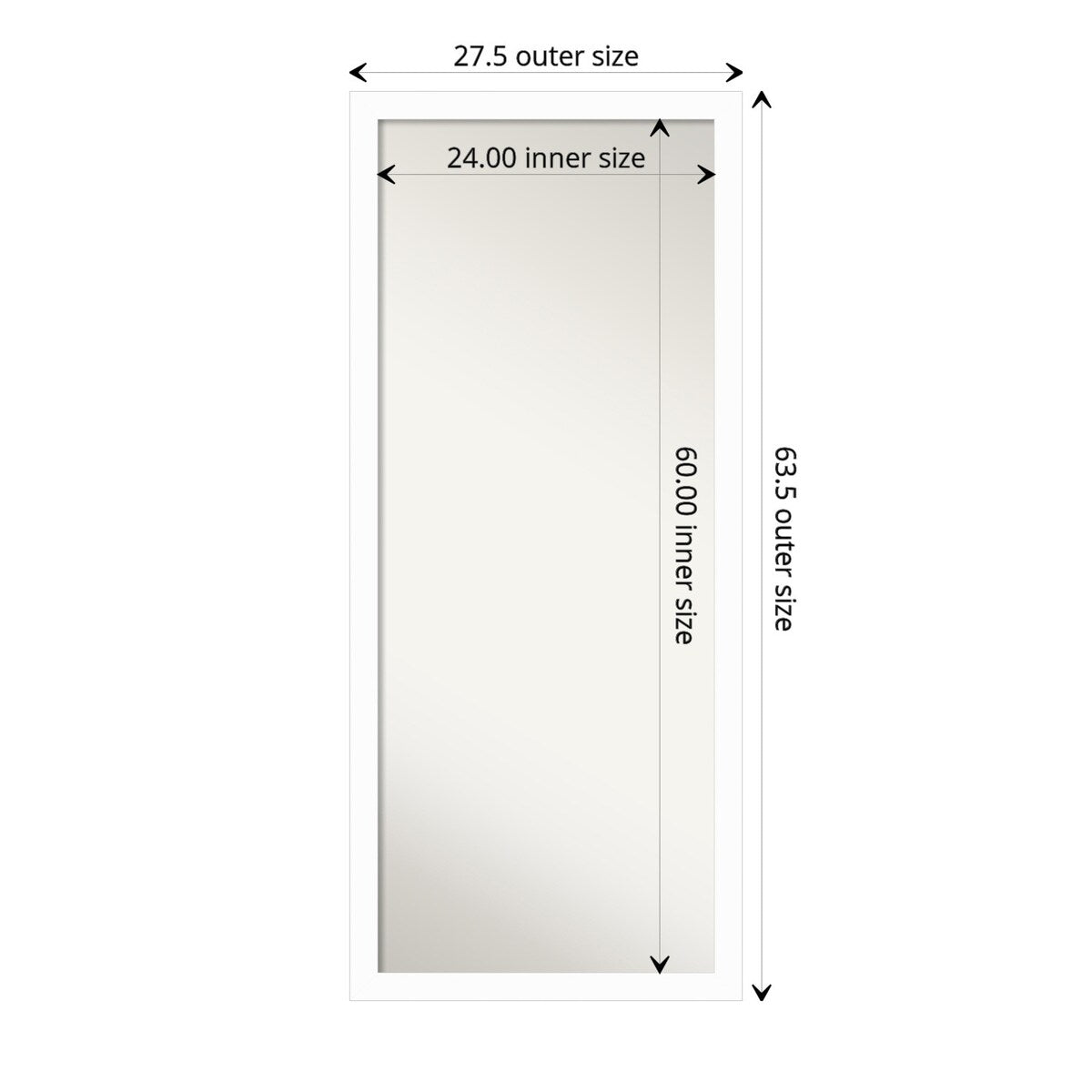 Basic Narrow Non-Beveled Wood Framed Full-Length Floor Leaner Mirror - Glass Size 24x60