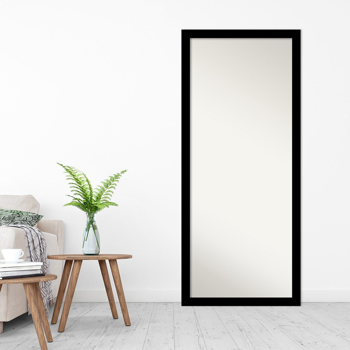 Basic Narrow Non-Beveled Wood Framed Full-Length Floor Leaner Mirror - Glass Size 24x60