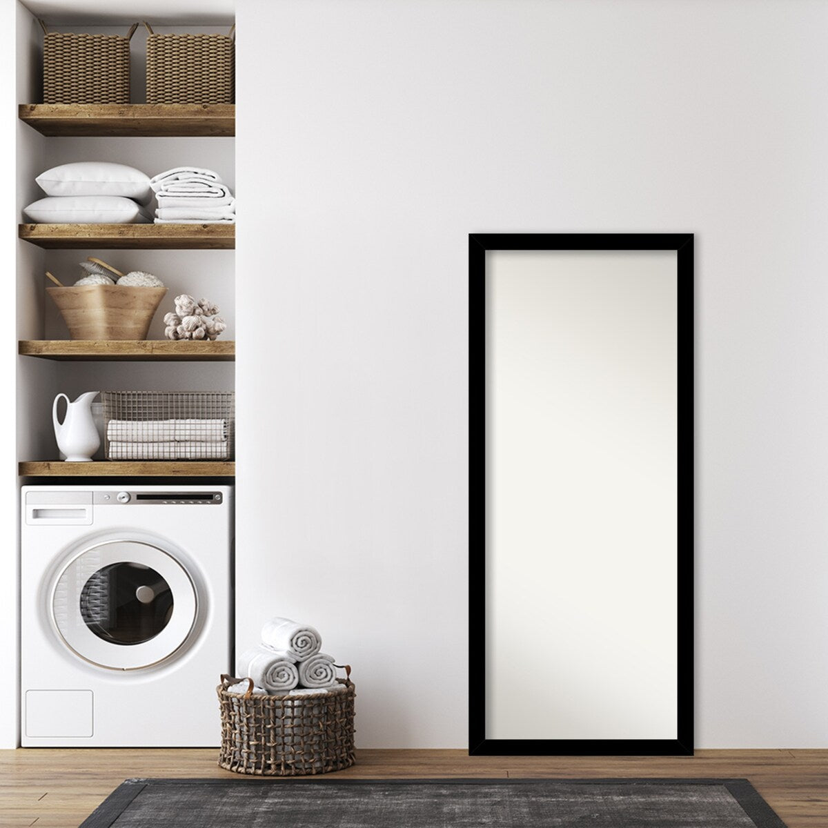 Basic Narrow Non-Beveled Wood Framed Full-Length Floor Leaner Mirror - Glass Size 24x60