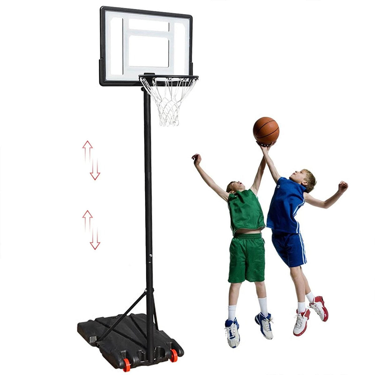 Basketball Hoop 32in Backboard Height Adjustable Portable Basketball System with 2 Wheels for Kids Adults