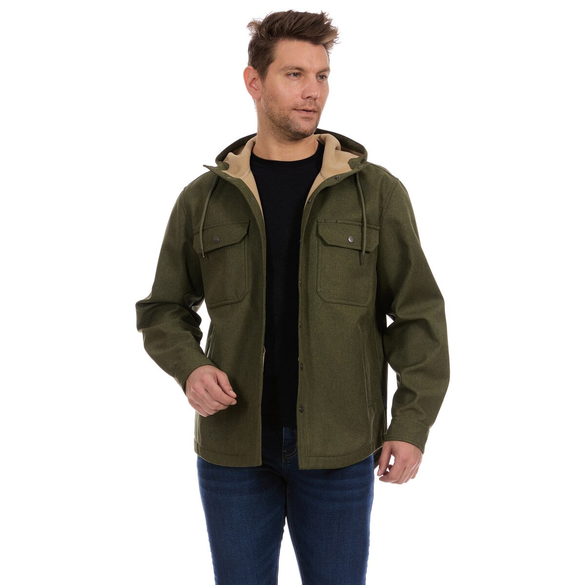 Bass Creek Outfitters Mens Twill Softshell W Fleece Hooded Jacket