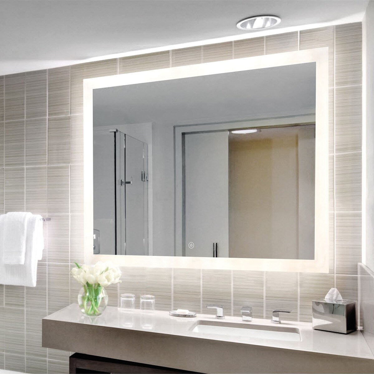Bathroom Anti-Fog Wall Mounted LED Mirror With Dimmer
