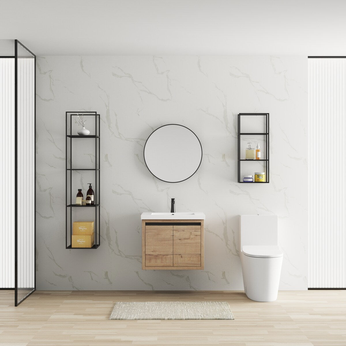 Bathroom Cabinet With Sink,Soft Close Doors,Float Mounting Design,24 Inch For Small Bathroom