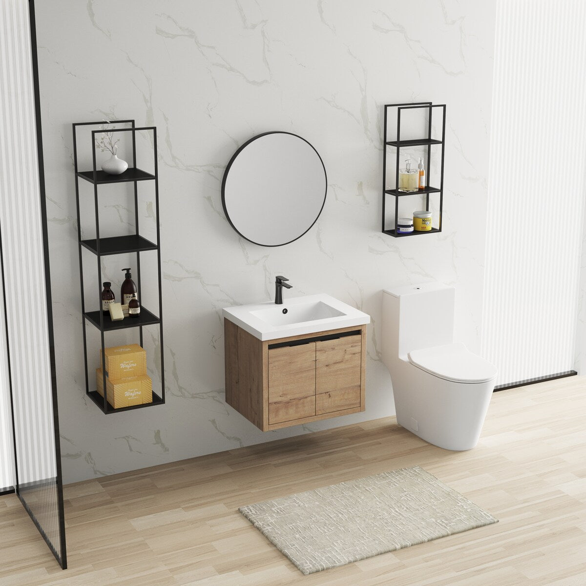 Bathroom Cabinet With Sink,Soft Close Doors,Float Mounting Design,24 Inch For Small Bathroom
