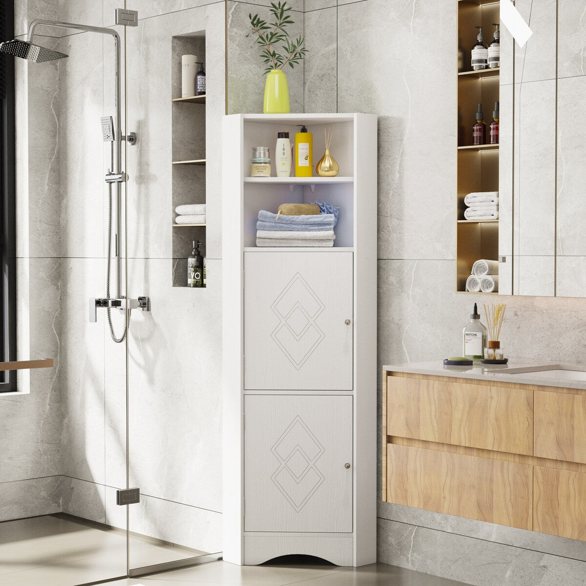 Bathroom Corner Cabinet with Doors and Adjustable Shelves