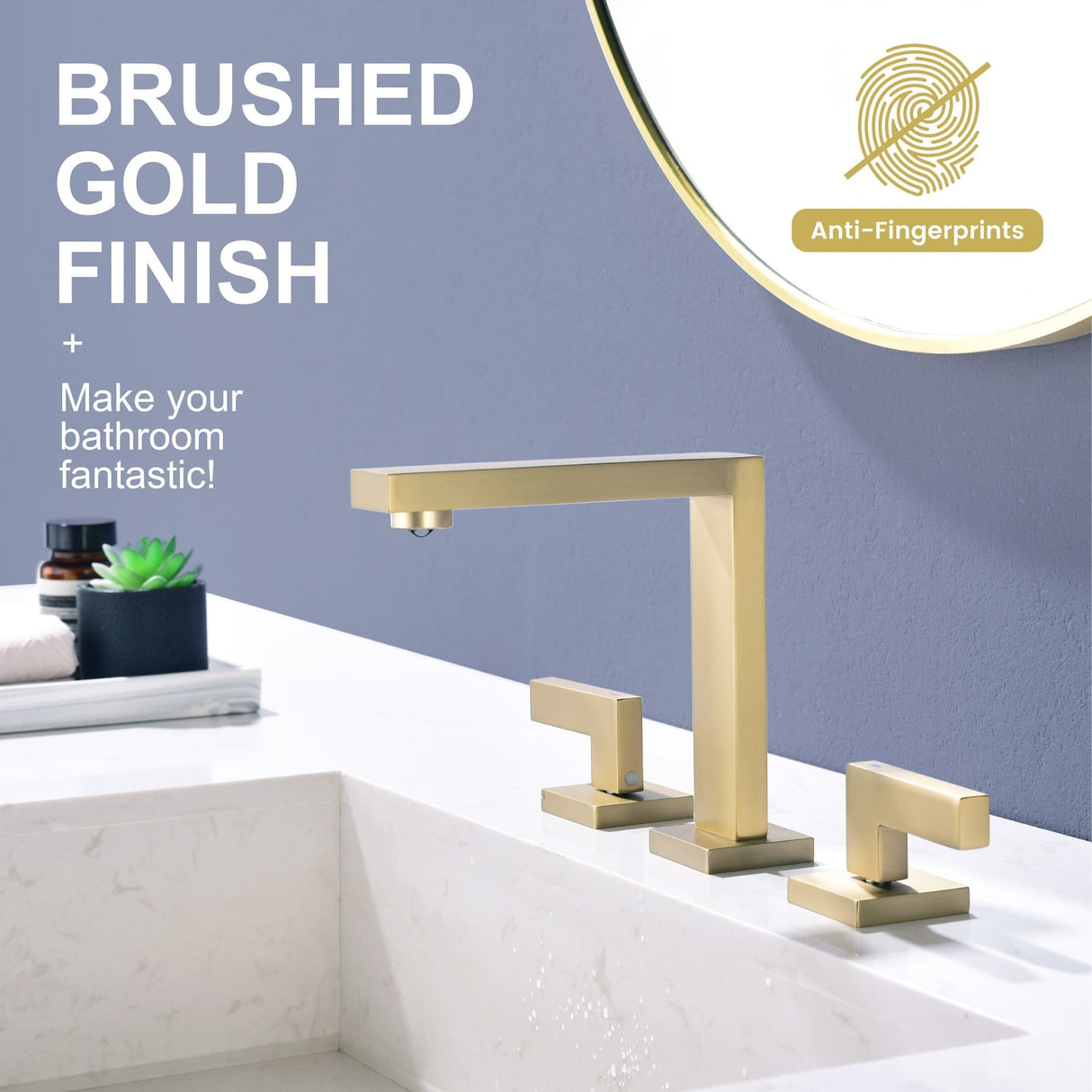 8 Inch Bathroom Faucet 3 Holes Two Handles Modern Luxury Widespread Bathroom Sink Faucet Tap with Water Supply Lines