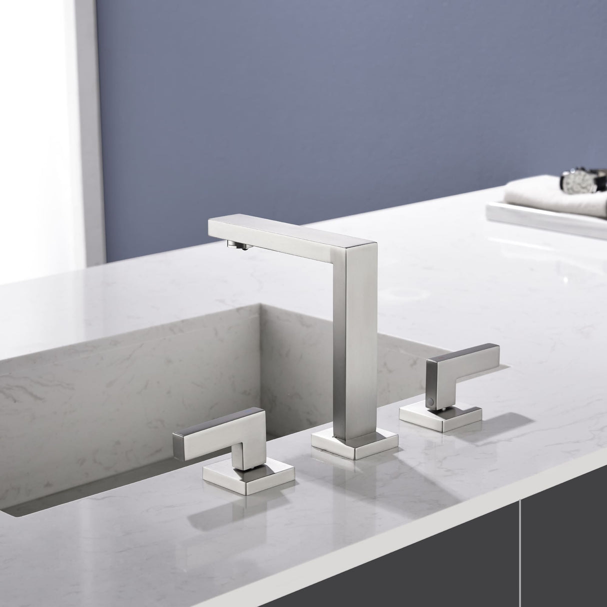 8 Inch Bathroom Faucet 3 Holes Two Handles Modern Luxury Widespread Bathroom Sink Faucet Tap with Water Supply Lines