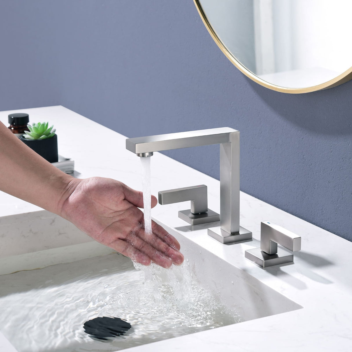 8 Inch Bathroom Faucet 3 Holes Two Handles Modern Luxury Widespread Bathroom Sink Faucet Tap with Water Supply Lines
