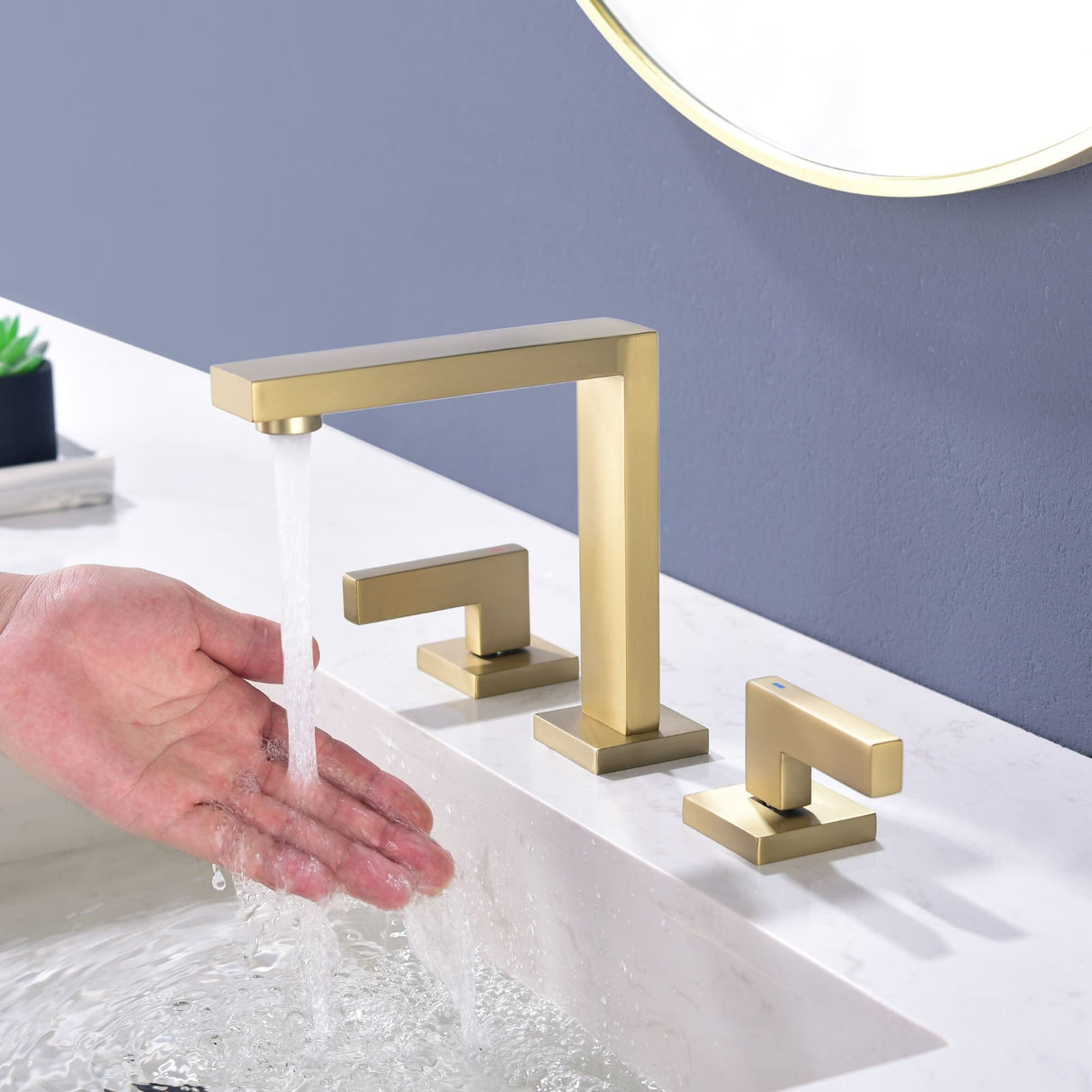 8 Inch Bathroom Faucet 3 Holes Two Handles Modern Luxury Widespread Bathroom Sink Faucet Tap with Water Supply Lines