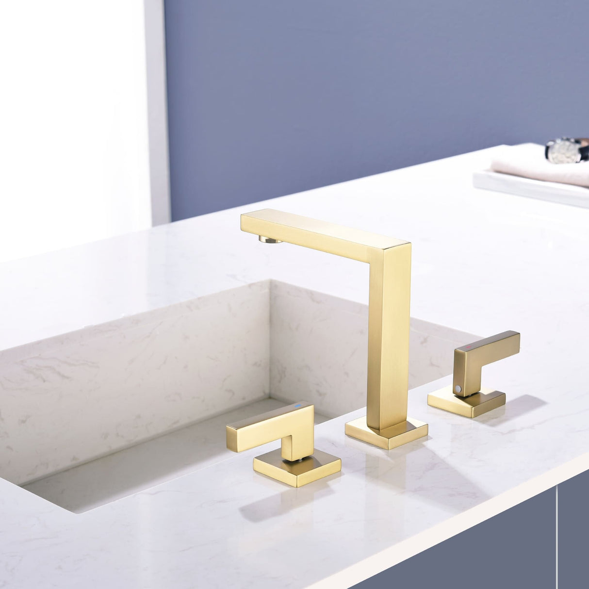 8 Inch Bathroom Faucet 3 Holes Two Handles Modern Luxury Widespread Bathroom Sink Faucet Tap with Water Supply Lines