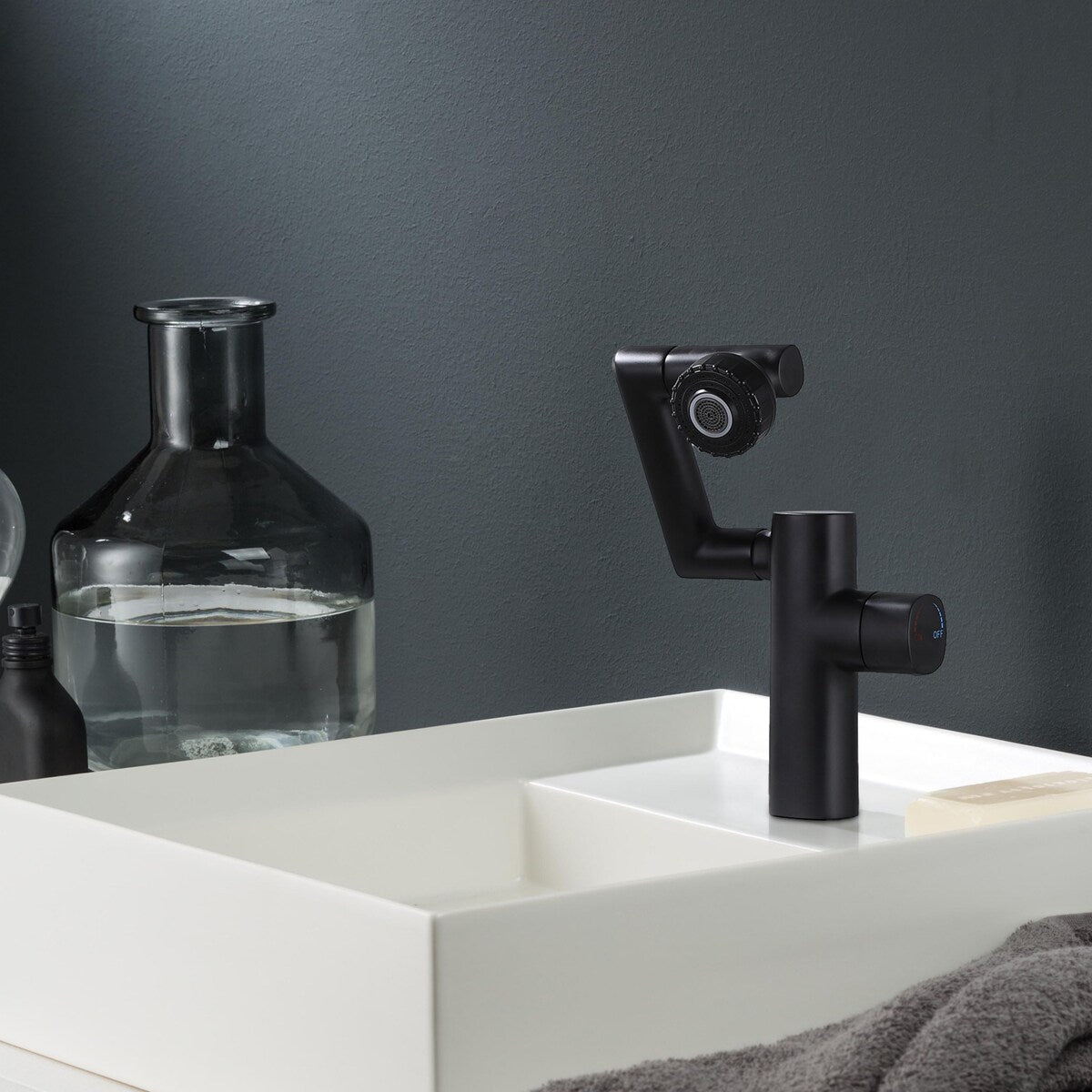 360-degree Swivel 4-way Bathroom Sink Faucet Single Hole with Handle in Matte Black