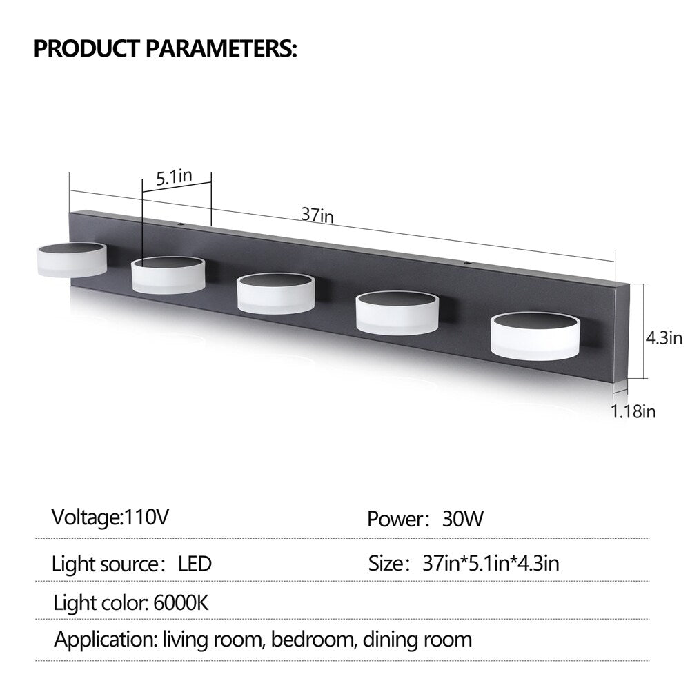 Bathroom LED 5-Light Vanity Lights with Dimmable and Rotatable - N/A