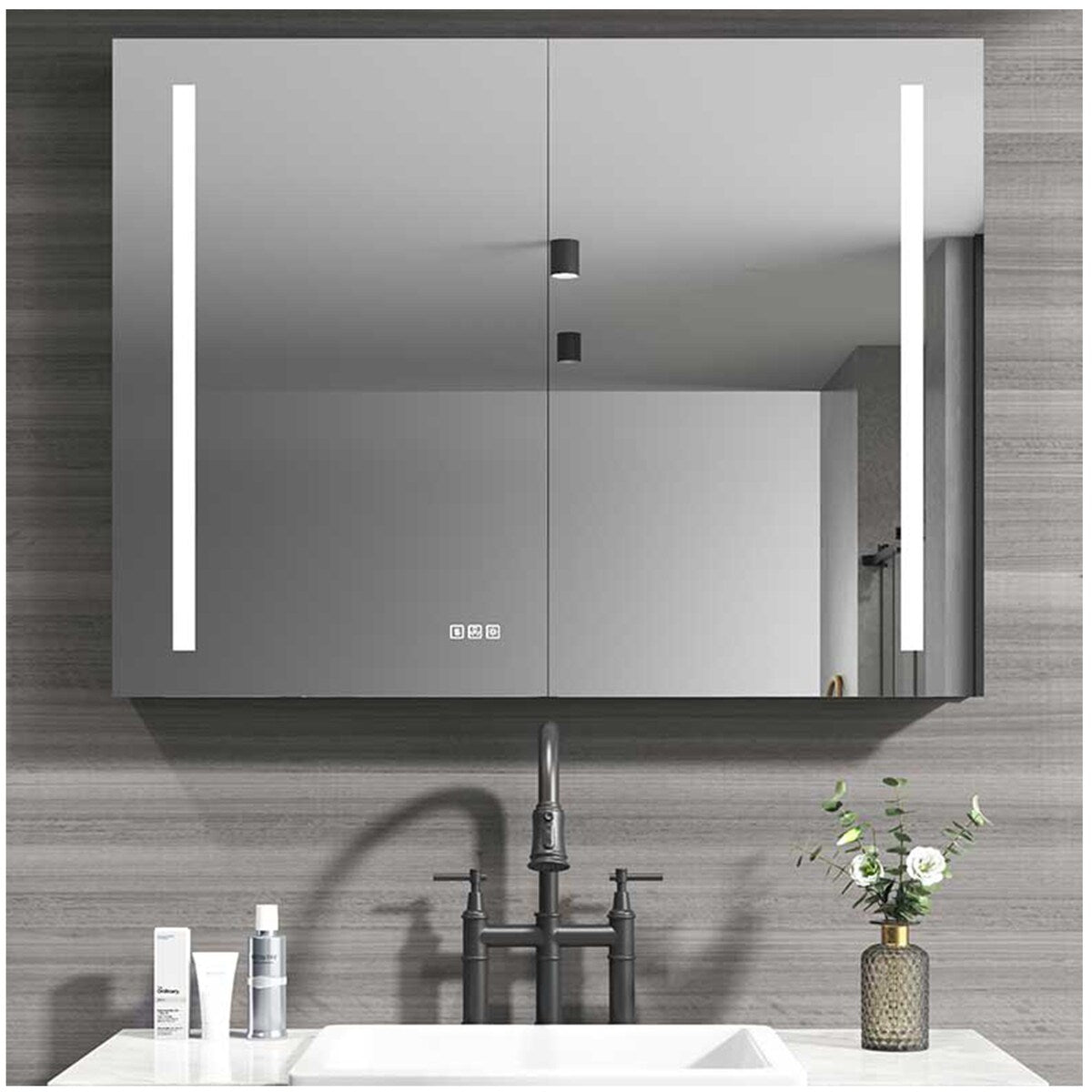 Bathroom Medicine Cabinet with Mirror - Metallic Grey Bathroom Mirror - Almond - Medium