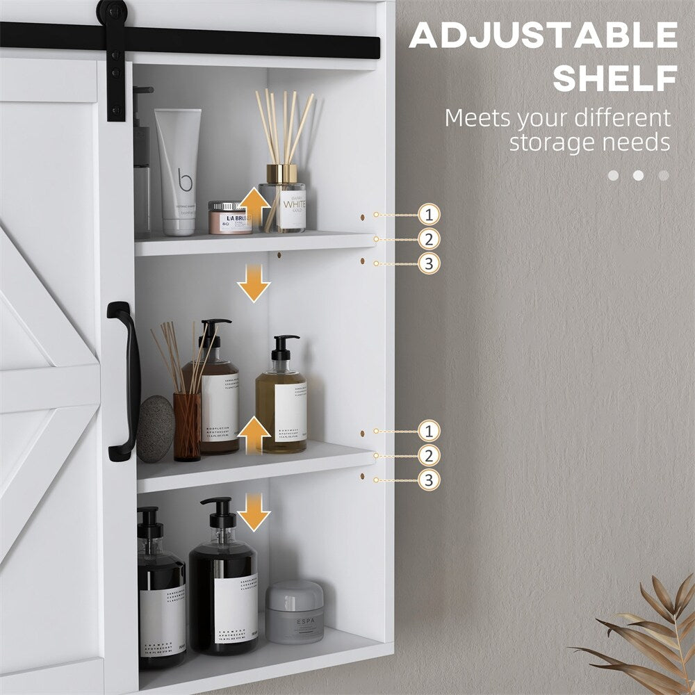 Bathroom Medicine Cabinet with Sliding Barn Door and Adjustable Shelf - N/A
