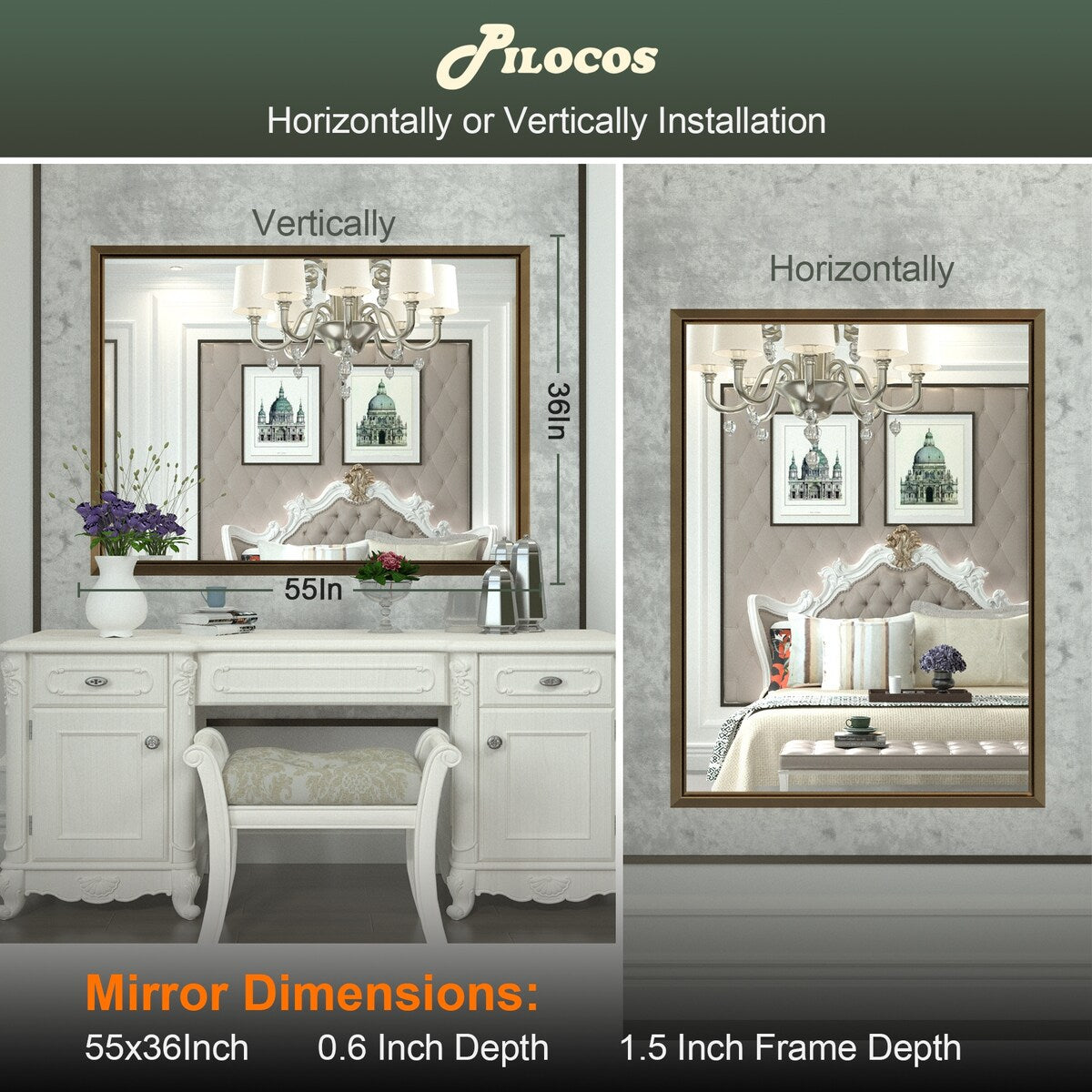 Bathroom Mirrors Wall Mounted Rectangle Vanity Cosmetic Makeup Mirror