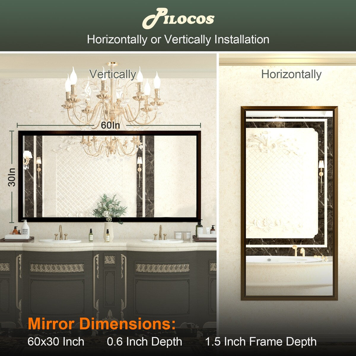 Bathroom Mirrors Wall Mounted Rectangle Vanity Cosmetic Makeup Mirror
