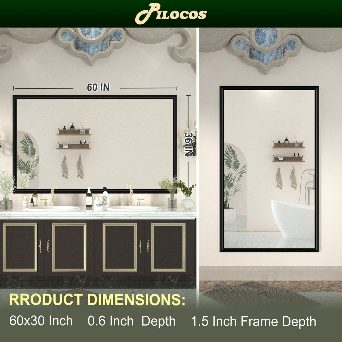 Bathroom Mirrors Wall Mounted Rectangle Vanity Cosmetic Makeup Mirror