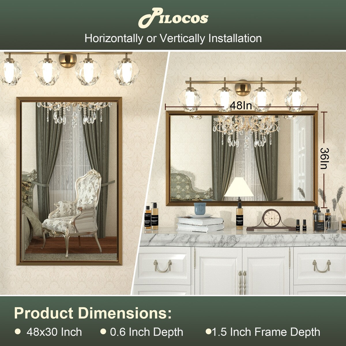 Bathroom Mirrors Wall Mounted Rectangle Vanity Cosmetic Makeup Mirror