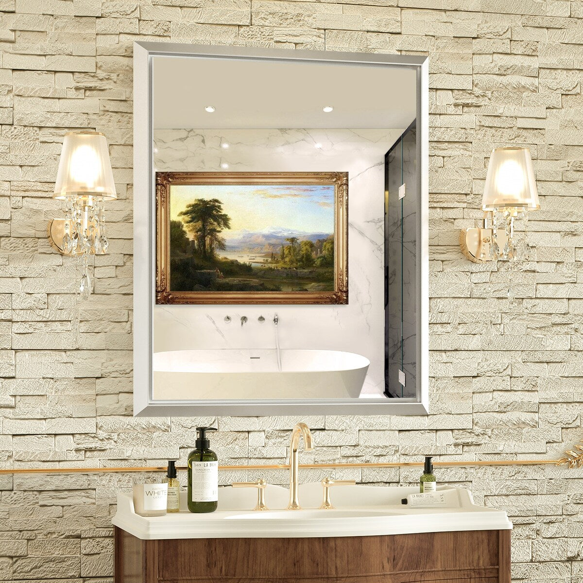 Bathroom Mirrors Wall Mounted Rectangle Vanity Cosmetic Makeup Mirror