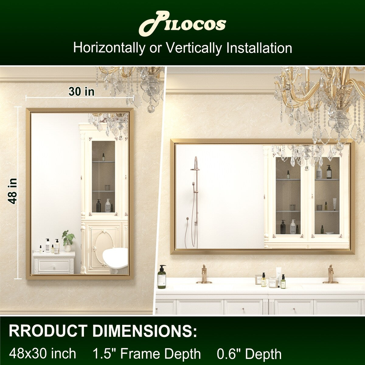 Bathroom Mirrors Wall Mounted Rectangle Vanity Cosmetic Makeup Mirror