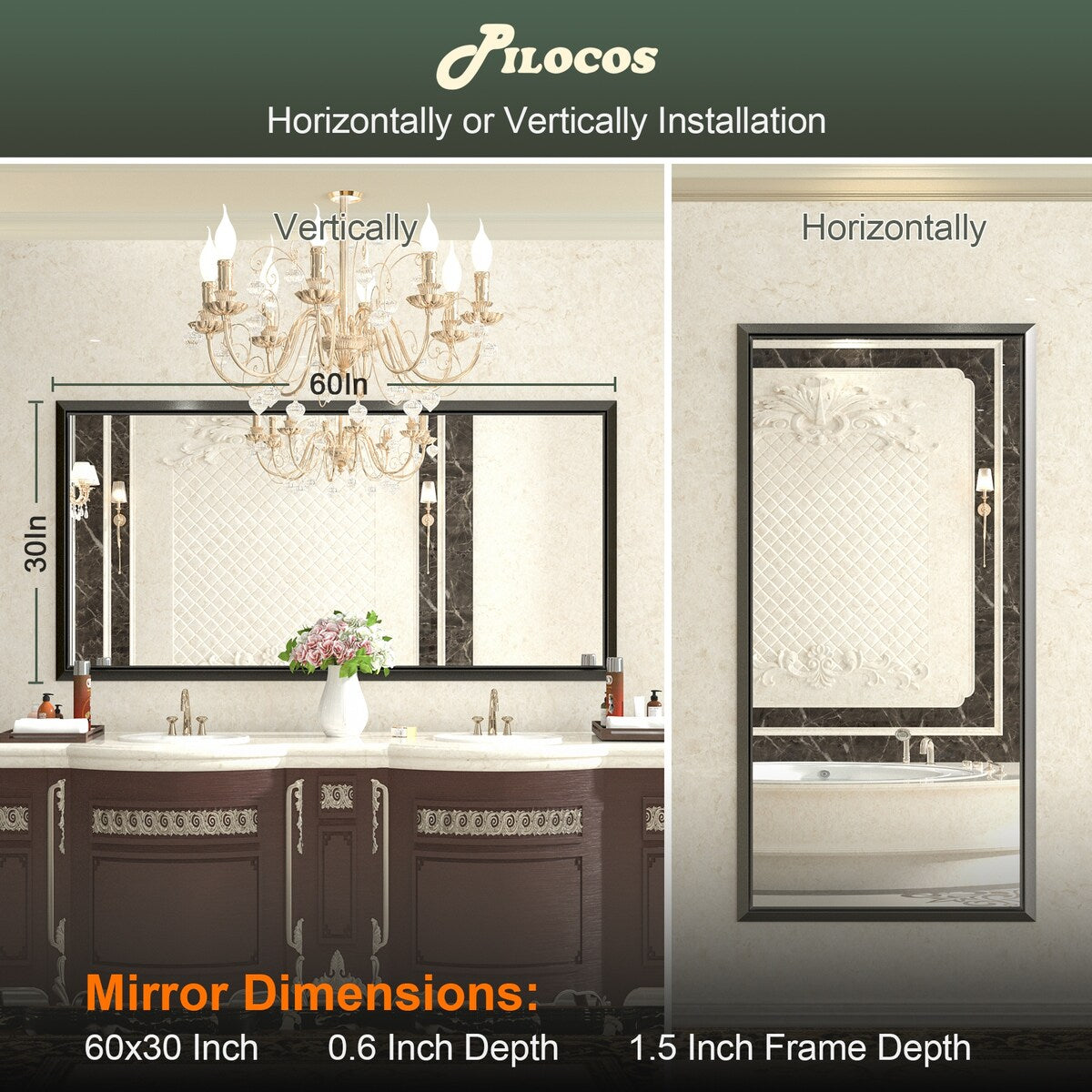 Bathroom Mirrors Wall Mounted Rectangle Vanity Cosmetic Makeup Mirror