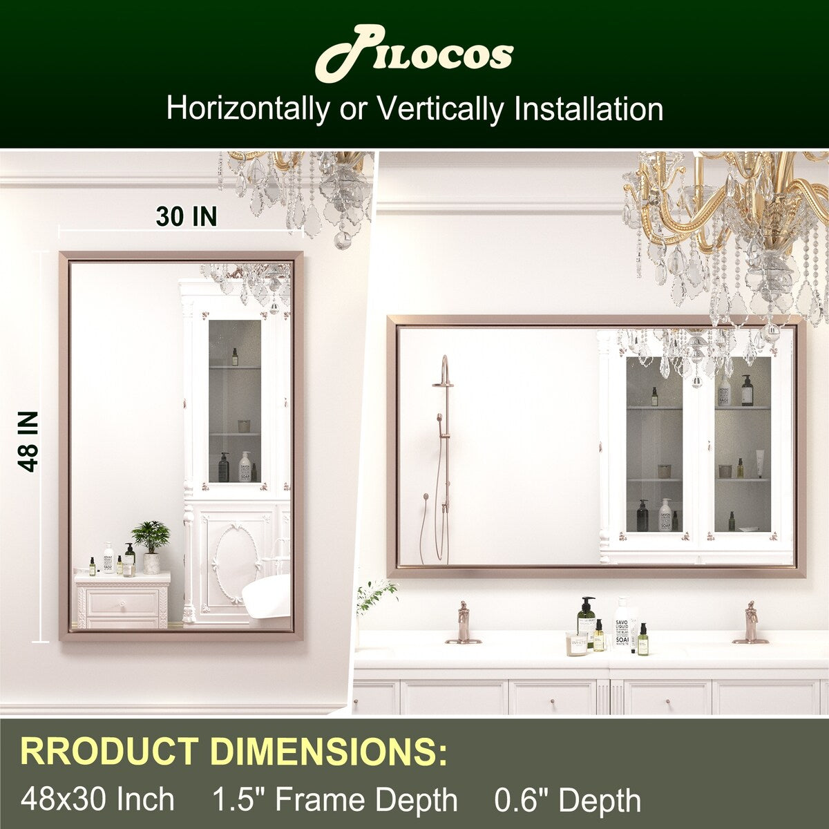 Bathroom Mirrors Wall Mounted Rectangle Vanity Cosmetic Makeup Mirror