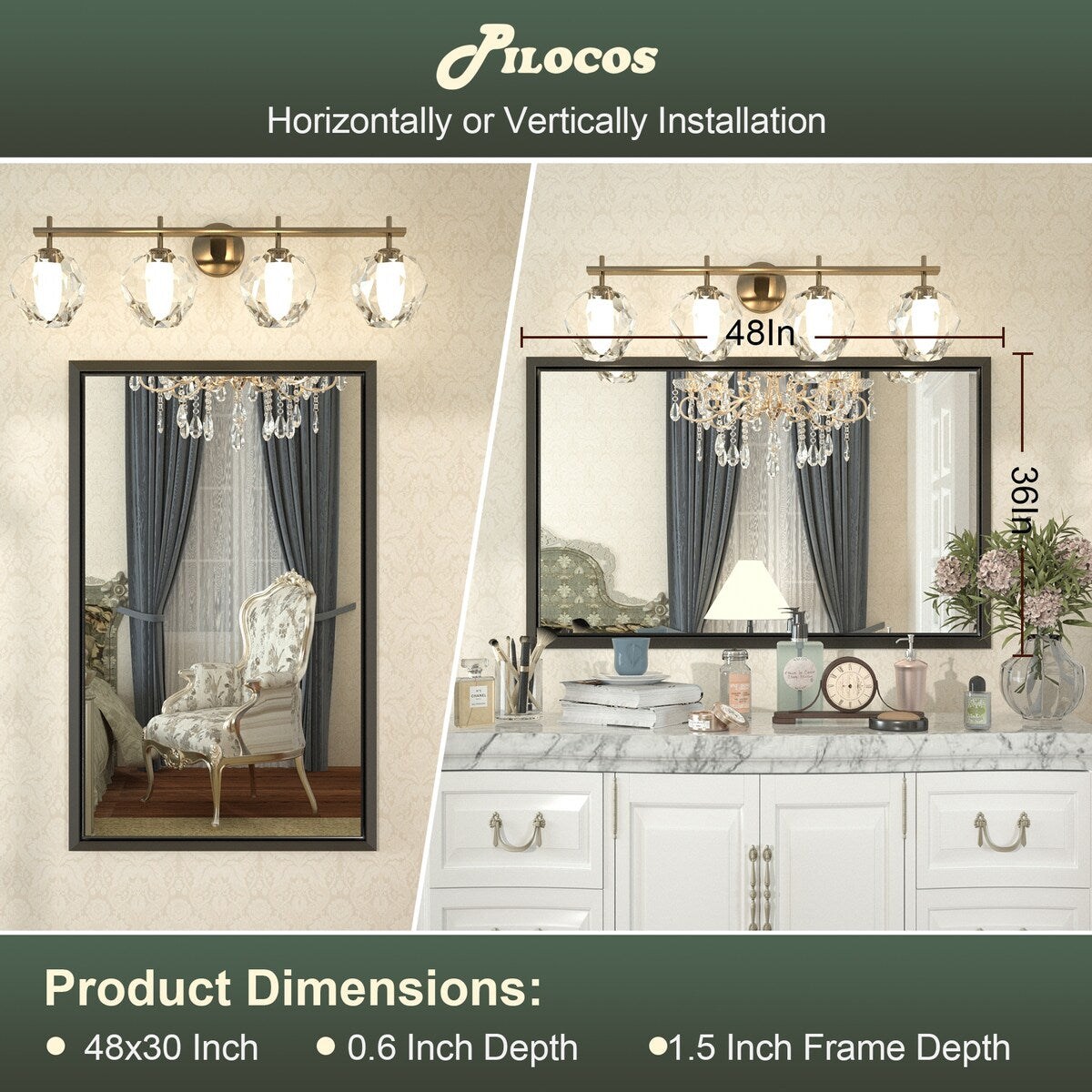 Bathroom Mirrors Wall Mounted Rectangle Vanity Cosmetic Makeup Mirror