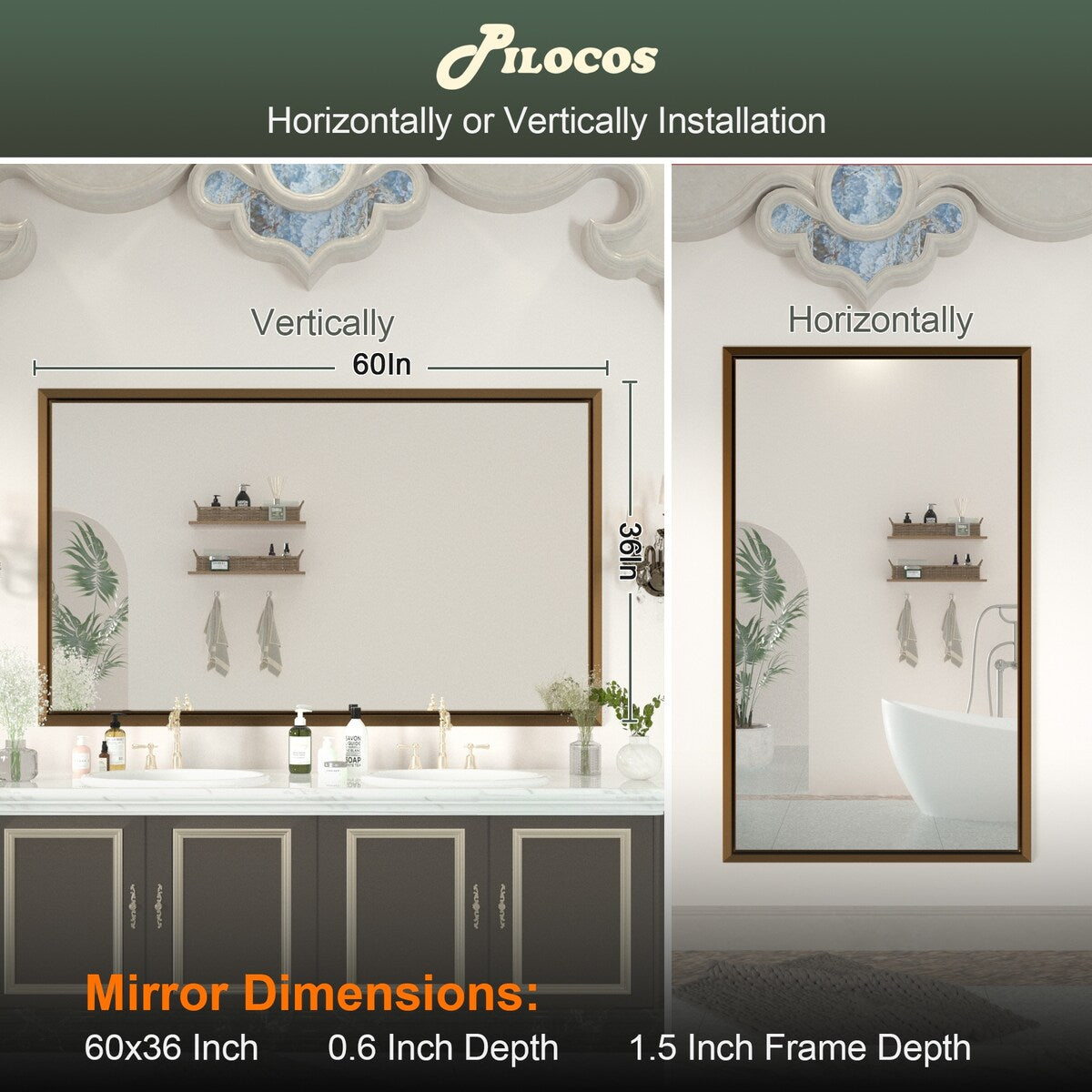 Bathroom Mirrors Wall Mounted Rectangle Vanity Cosmetic Makeup Mirror